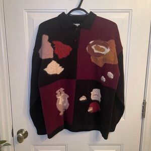 Vintage Red and Black Crew Neck Sweater with Unique Design